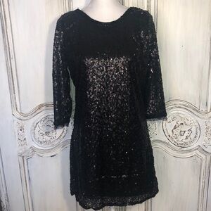 Costa Blanca Mid Sleeve Black Sequin Low Back Occassion Dress Size S/P NWT